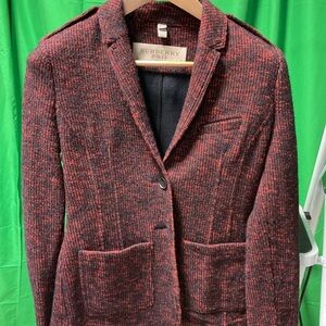 Burberry Brit Red & Black Boucle wool Blend Jacket/blazer Sz us 8,fast Shipping
